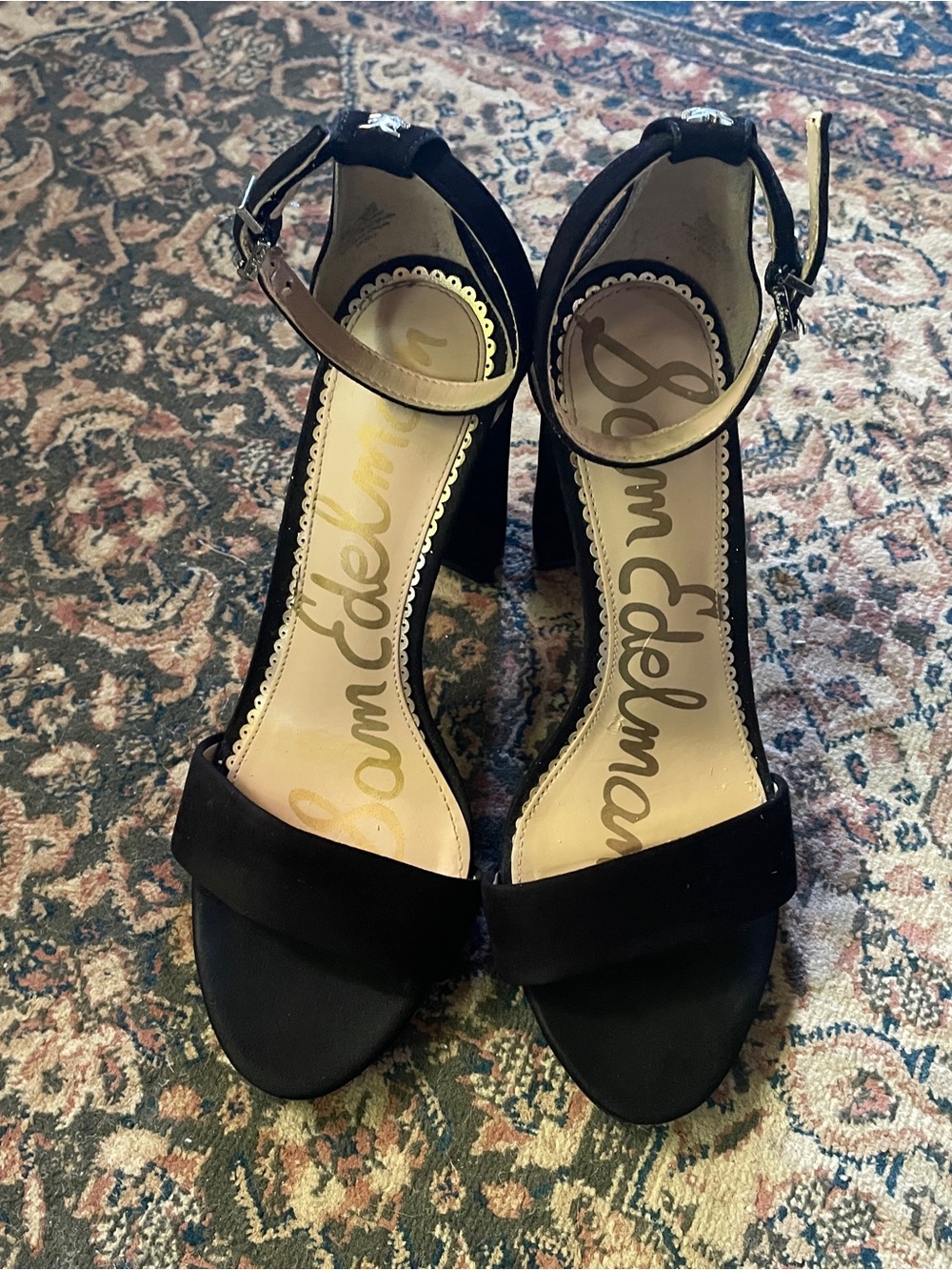 Sam Edelman Black Suede Ankle-Strap Block Heels